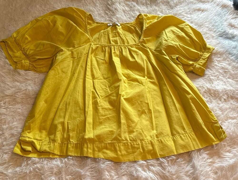 Free Assembly Women's Square Neck Puff Sleeve‎ Babydoll Top Yellow